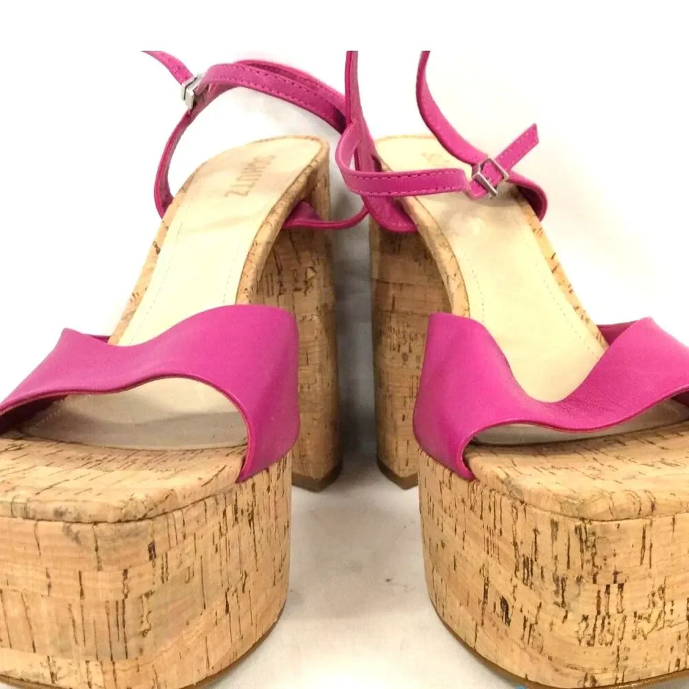 Schutz Glayce Nappa Leather Platform Cork Sandals - Size 10.5